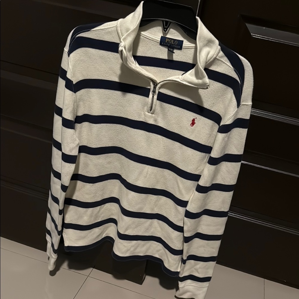 Ralph Lauren Navy and White Striped Quarter-Zip